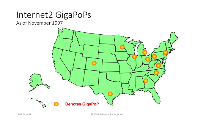 1997 Internet2 GigaPoPs Map